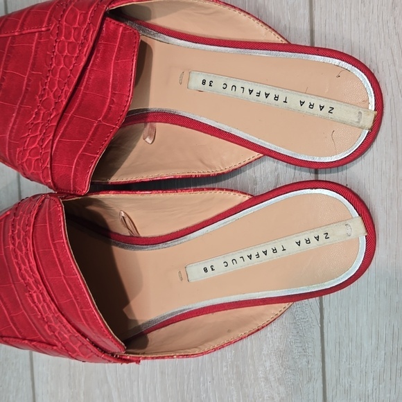 Zara Women Trafaluc Leather Square Toe flats mule shoes sz 38/8 - Picture 5 of 11